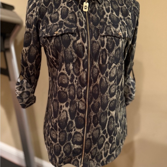 Like New Michael Kors Animal Print Full Zip Shirt - Picture 2 of 5